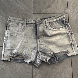 Waxed Silver Distressed Denim Shorts - Metallic Women's Cutoffs